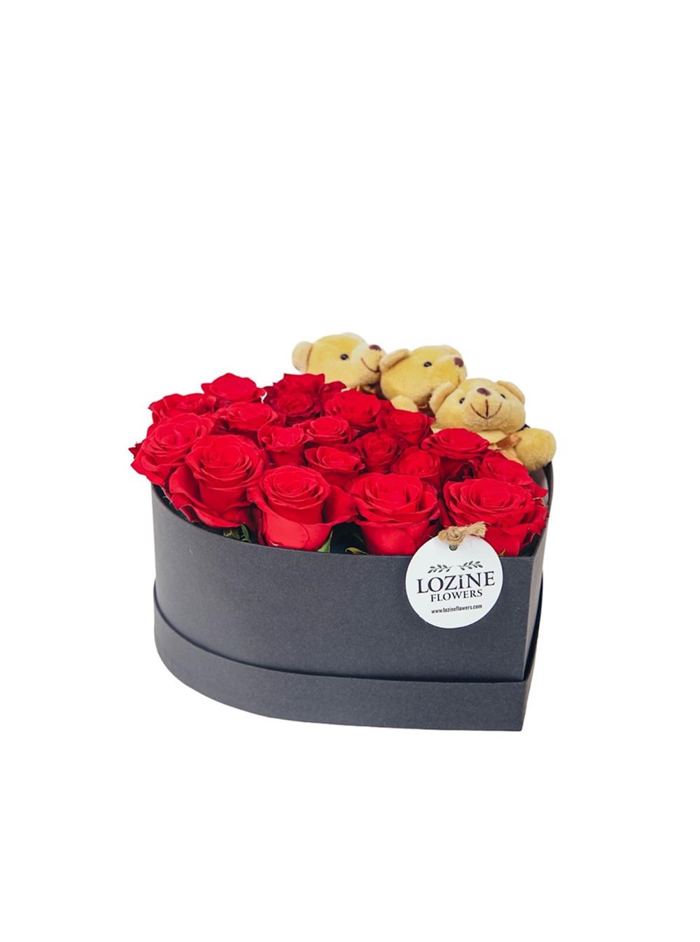 Ayıcıklı Kalp Kutu Gül