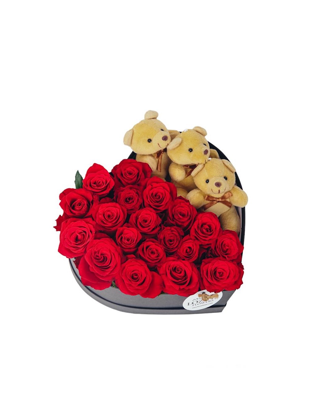 Ayıcıklı Kalp Kutu Gül