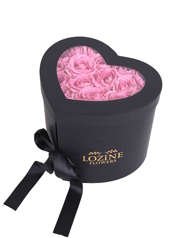 Katlamalı Kalp Kutuda Pembe Güller