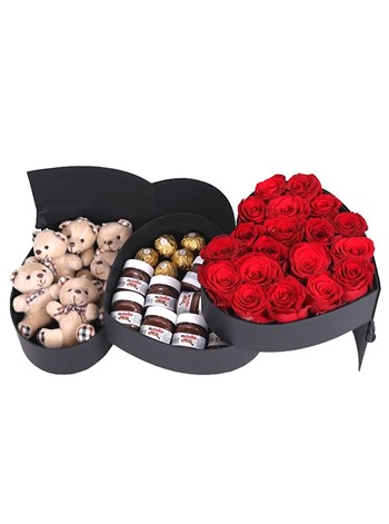 Katlamalı Kalp Kutuda Kırmızı Güller