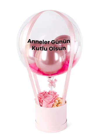 Pembe Gül ve Ferrerolu Pembe Balon Kutusu