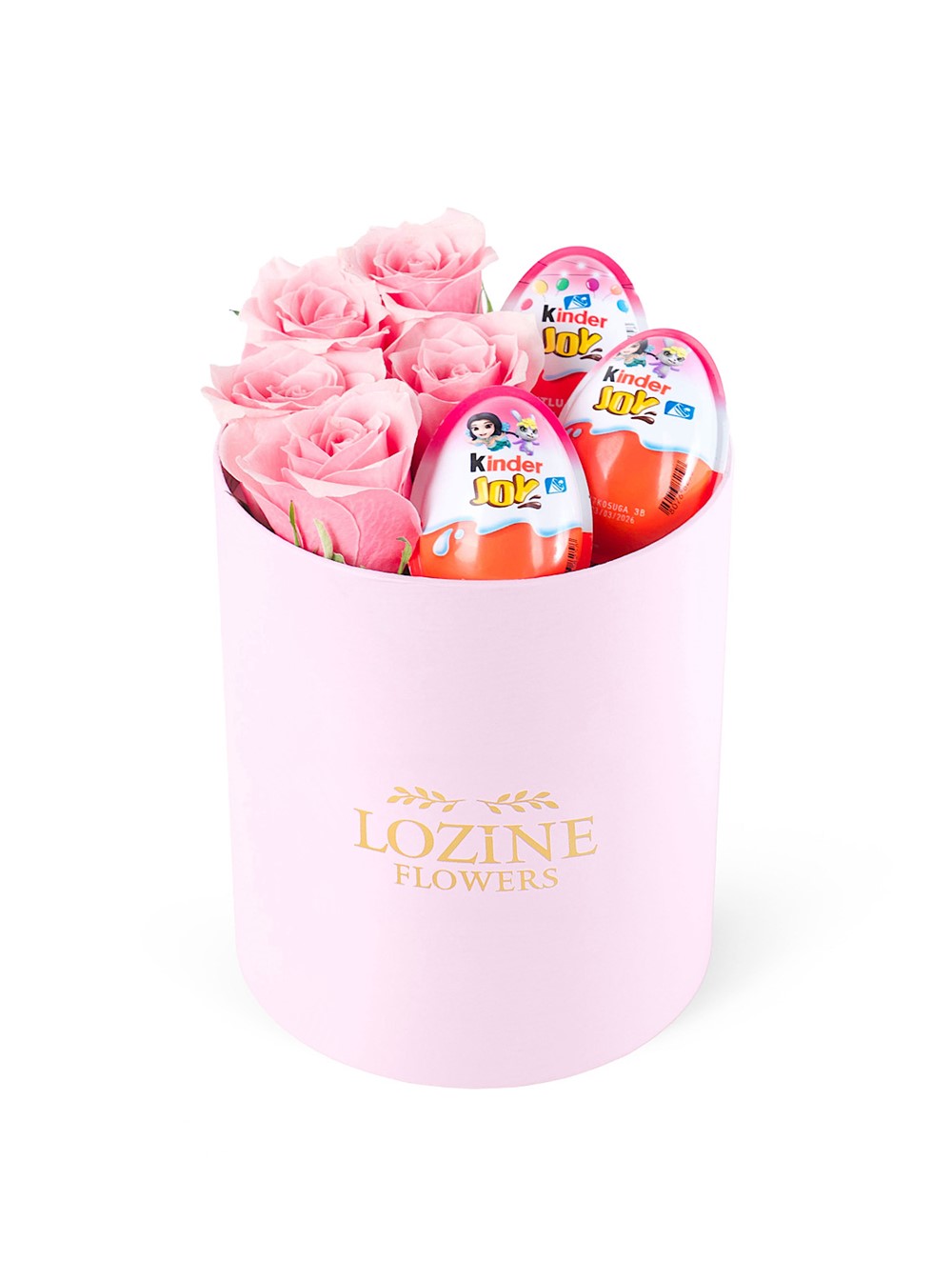 Yuvarlak Pembe Kutuda Kinder Joy'lu Pembe Gül