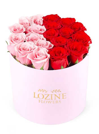Yuvarlak Büyük Pembe Kutuda Pembe Ve Kırmızı Güller