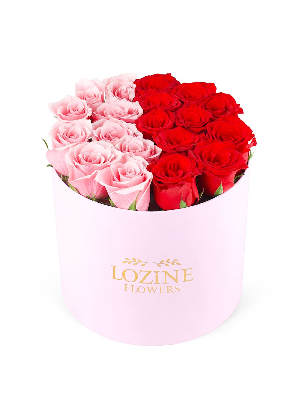 Yuvarlak Büyük Pembe Kutuda Pembe Ve Kırmızı Güller