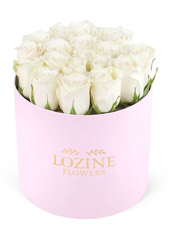 Yuvarlak Büyük Pembe Kutuda Beyaz Güller