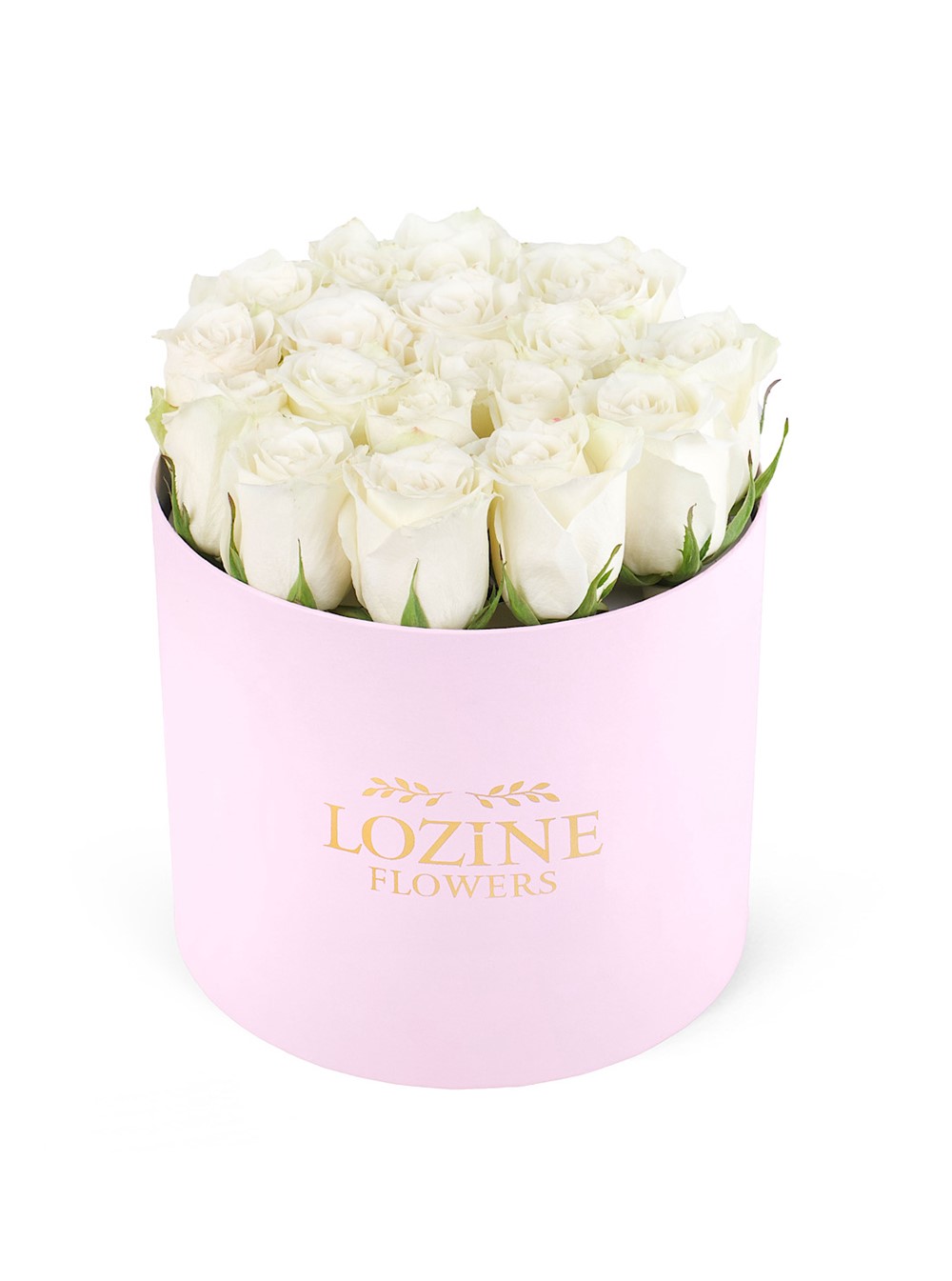 Yuvarlak Büyük Pembe Kutuda Beyaz Güller