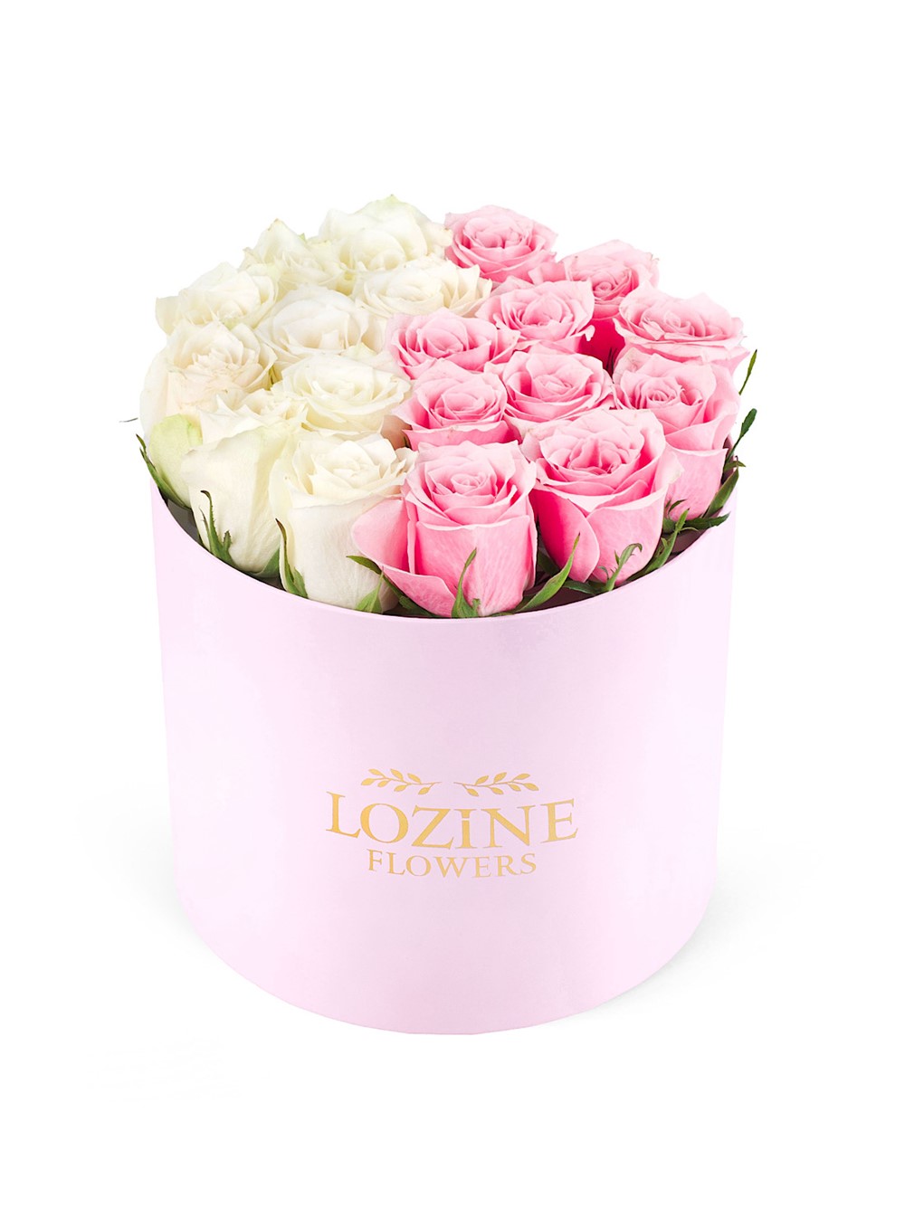 Yuvarlak Büyük Pembe Kutuda Beyaz Ve Pembe Güller