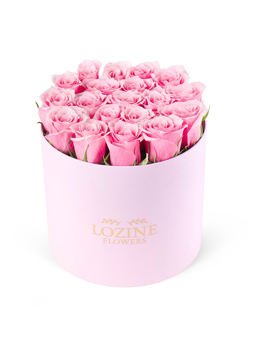 Yuvarlak Büyük Pembe Kutuda Pembe Gül