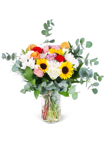 Cam Vazoda Renkli Premıum Çiçekler