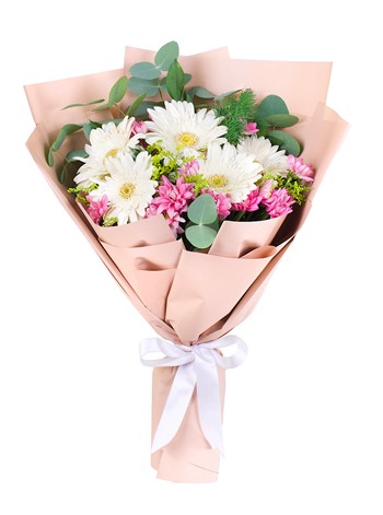 Beyaz Gerbera Ve Papatya Buketi