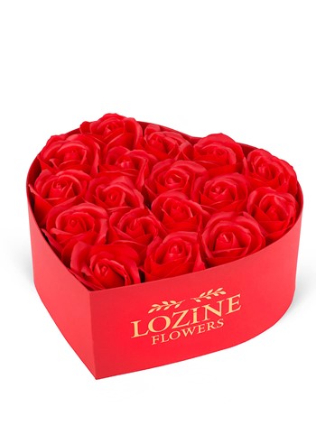 Kırmızı Kalp Kutuda Kırmızı Yapay Güller