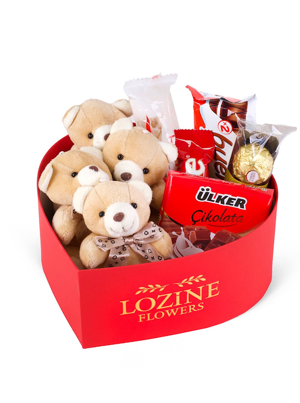 Kırmızı Kalp Kutuda Ayıcık Ve Çikolata Mix