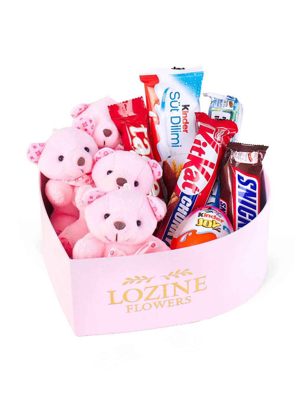 Pembe Kalp Kutuda Ayıcık Ve Çikolata Mix