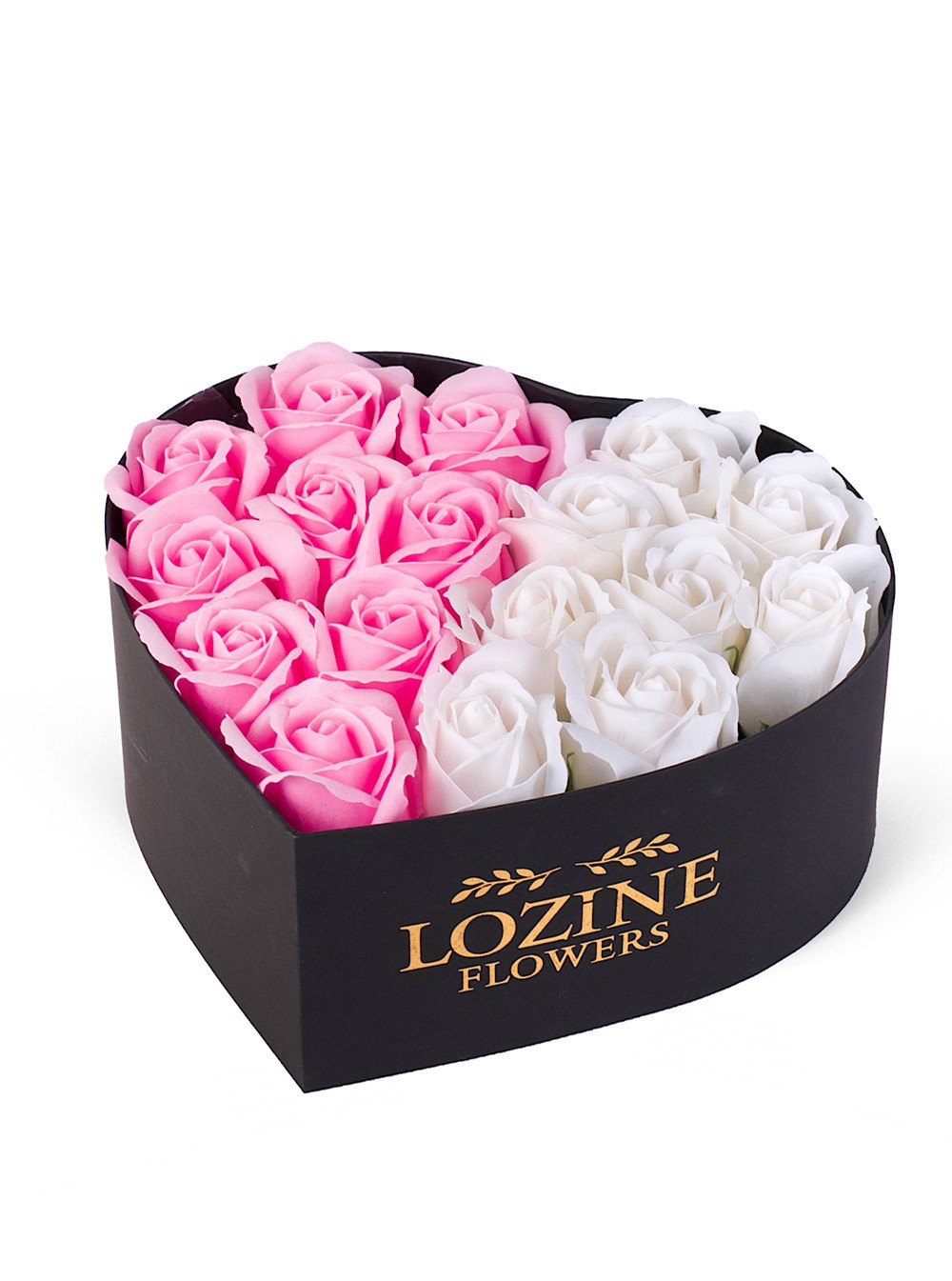 Kalp Kutuda Pembe ve Beyaz Yapay gül