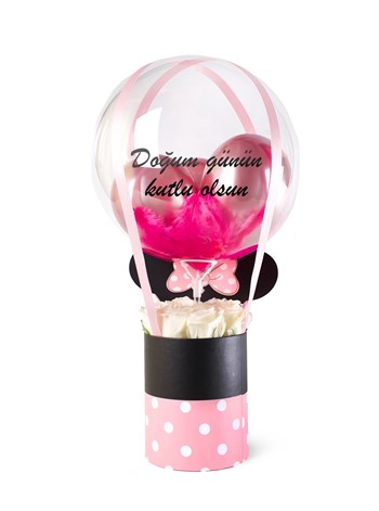 Beyaz Güllü Minnie Balon Kutusu
