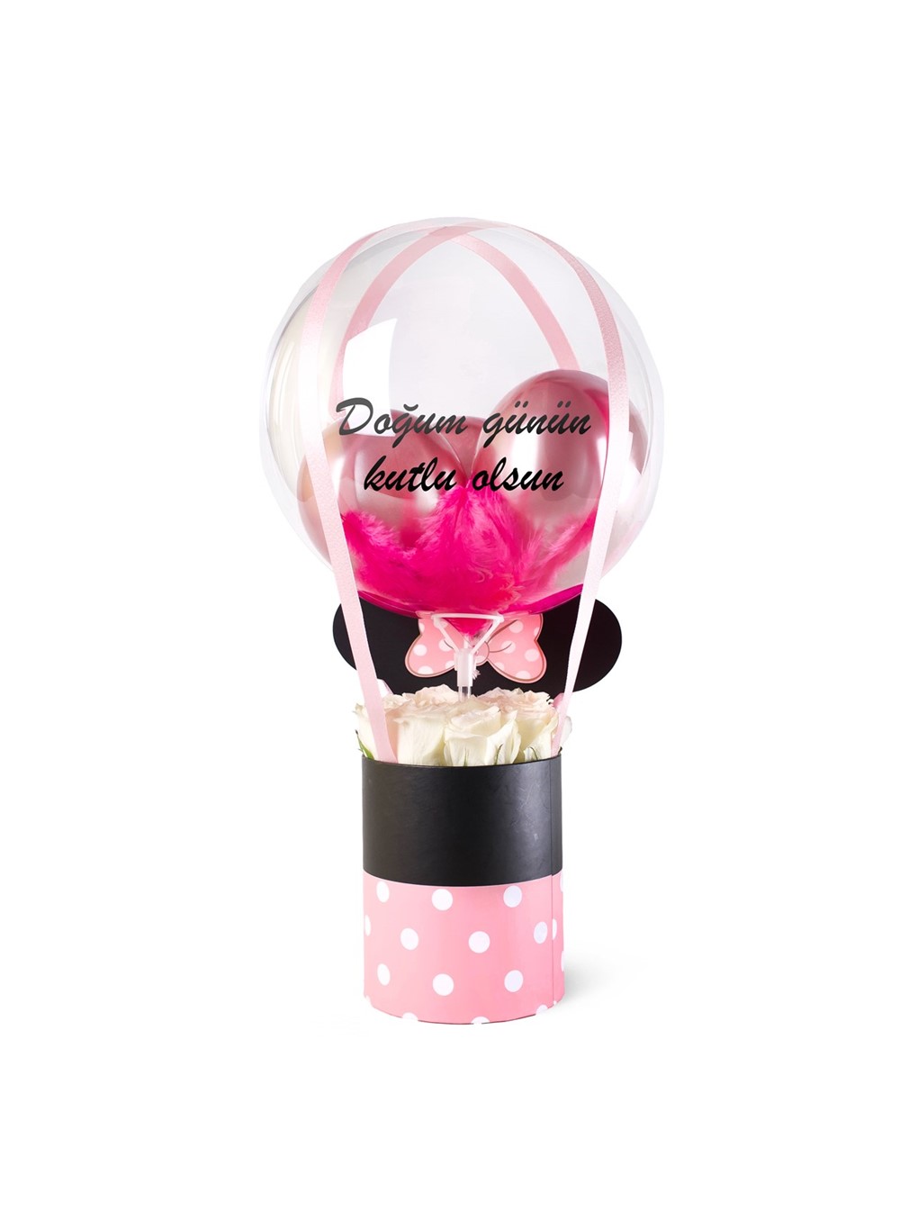 Beyaz Güllü Minnie Balon Kutusu