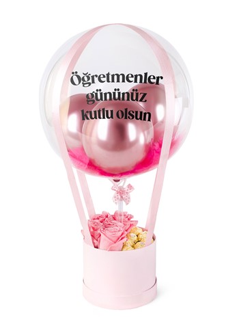 Pembe Ferrero Çikolatalı Kutuda Pembe Gül