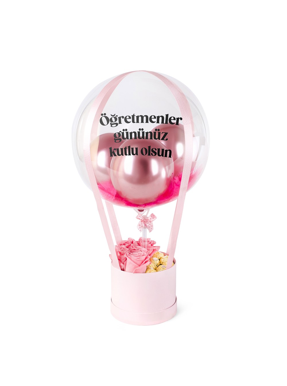 Pembe Ferrero Çikolatalı Kutuda Pembe Gül