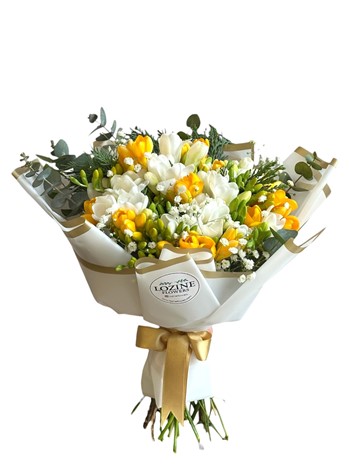 Sarı Ve Beyaz Frezya Buketi