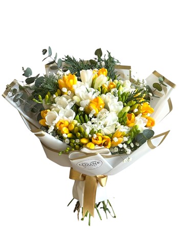 Sarı Ve Beyaz Frezya Buketi