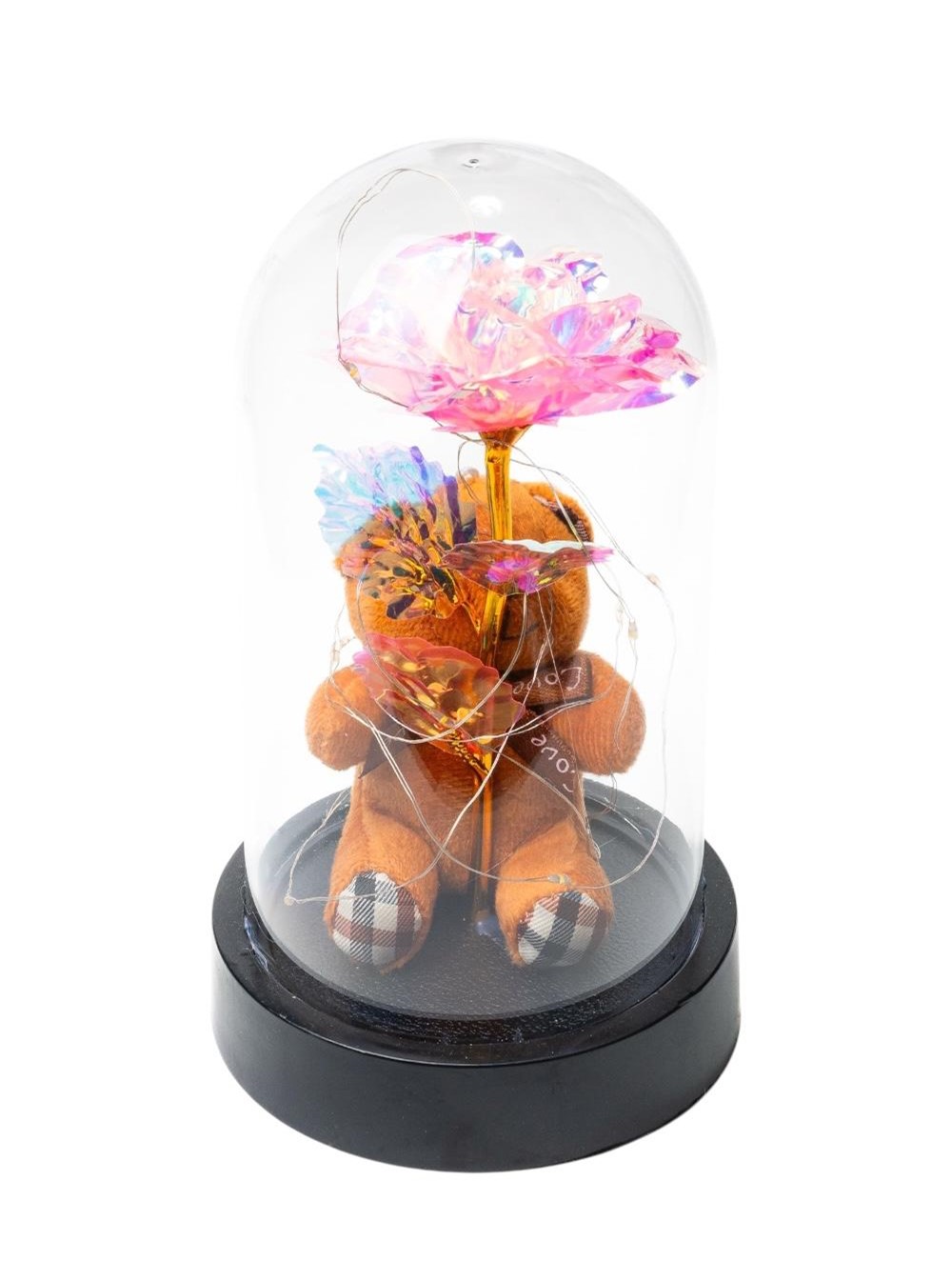 Ledli Fanusta Sonsuzluk Gülü Ve Peluş Ayı V2