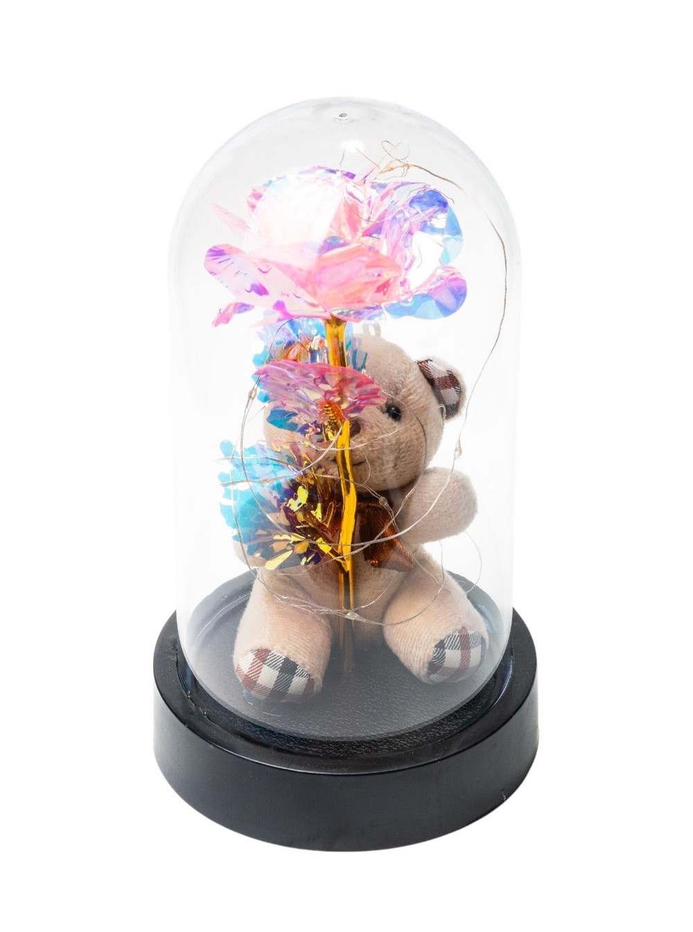 Ledli Fanusta Sonsuzluk Gülü Ve Peluş Ayı