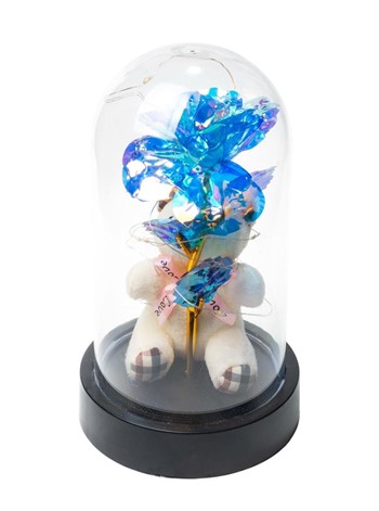 Ledli Fanusta Sonsuzluk Gülü Ve Peluş Ayı