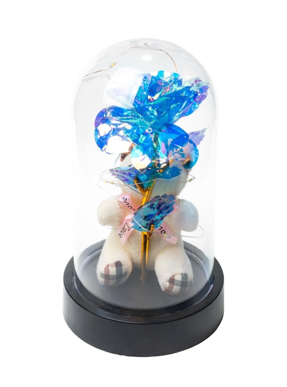 Ledli Fanusta Sonsuzluk Gülü Ve Peluş Ayı