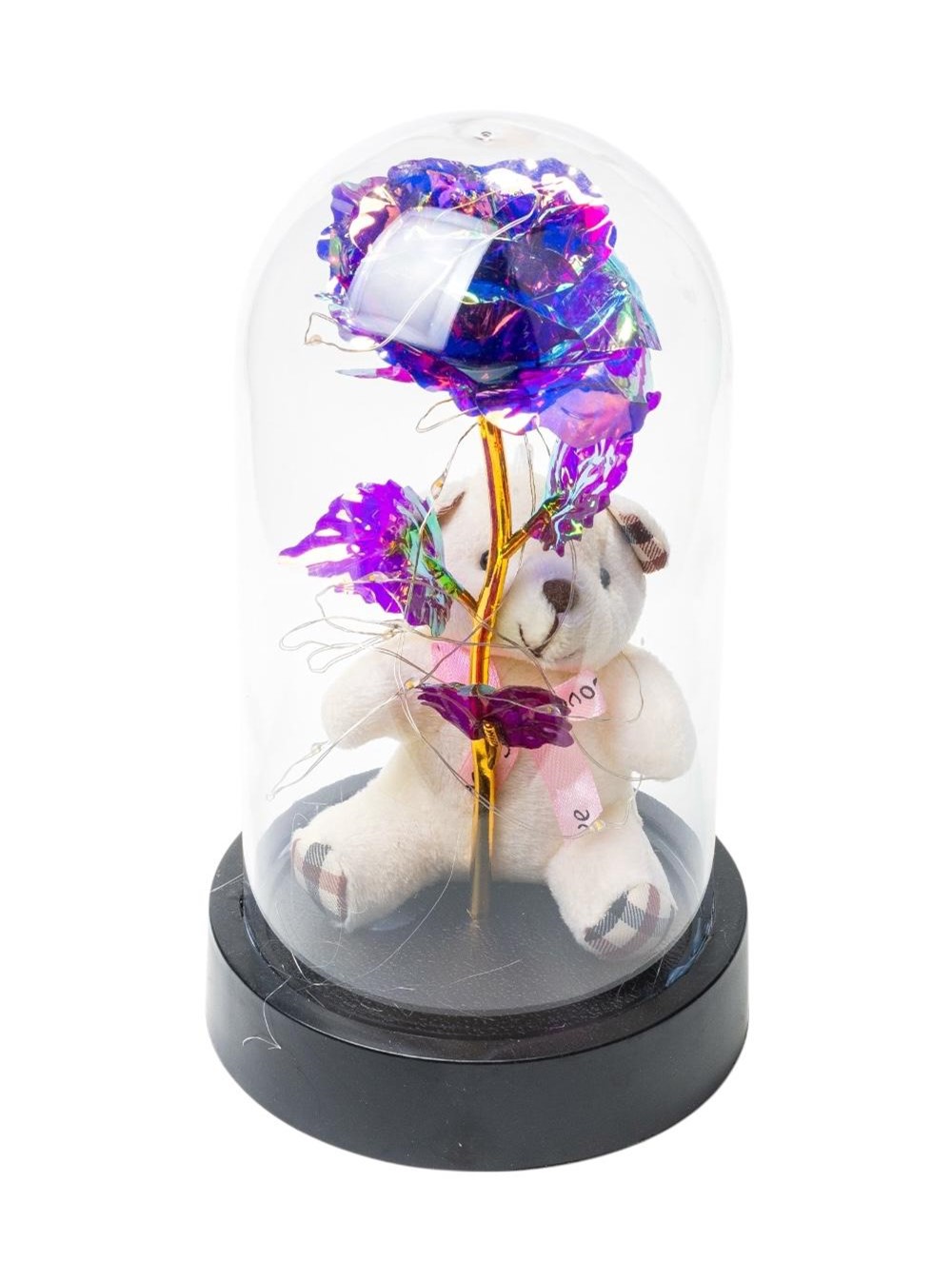 Ledli Fanusta Sonsuzluk Gülü Ve Peluş Ayı V1